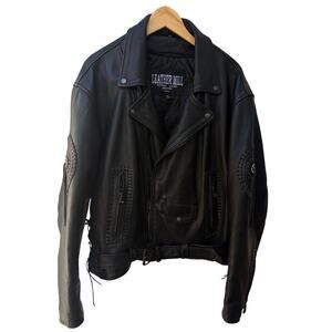 Leather Mill Motorcycle Jacket Mens 46 Black Western Biker Leather